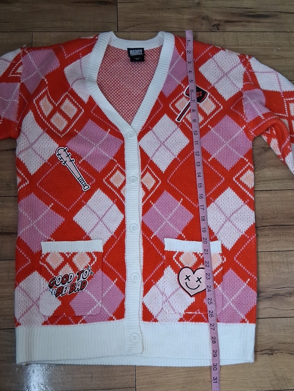 Women's Harley Quinn Diamond V-neck Long Sleeves Cardigan Sweater  Medium - Picture 16 of 16